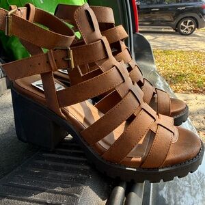 Brown Strappy Block Heel Sandals - Women. Dirty laundry brand